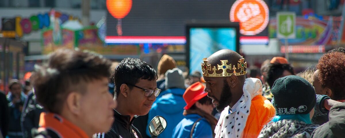 Koningsdag celebration with crowd of people in orange